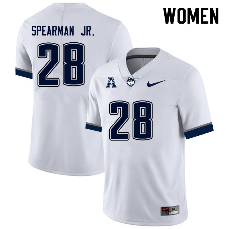 Women #28 Derek Spearman Jr. Uconn Huskies College Football Jerseys Sale-White